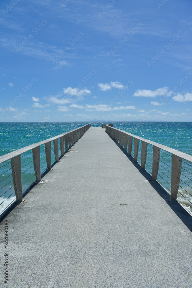 panorama on deck  facing an Exotic Antilles sea on the Martinique Tropical beach 