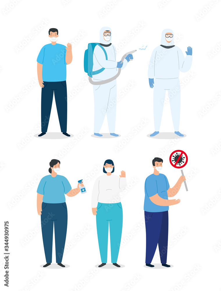 group people in campaign of stop 2019 ncov vector illustration design