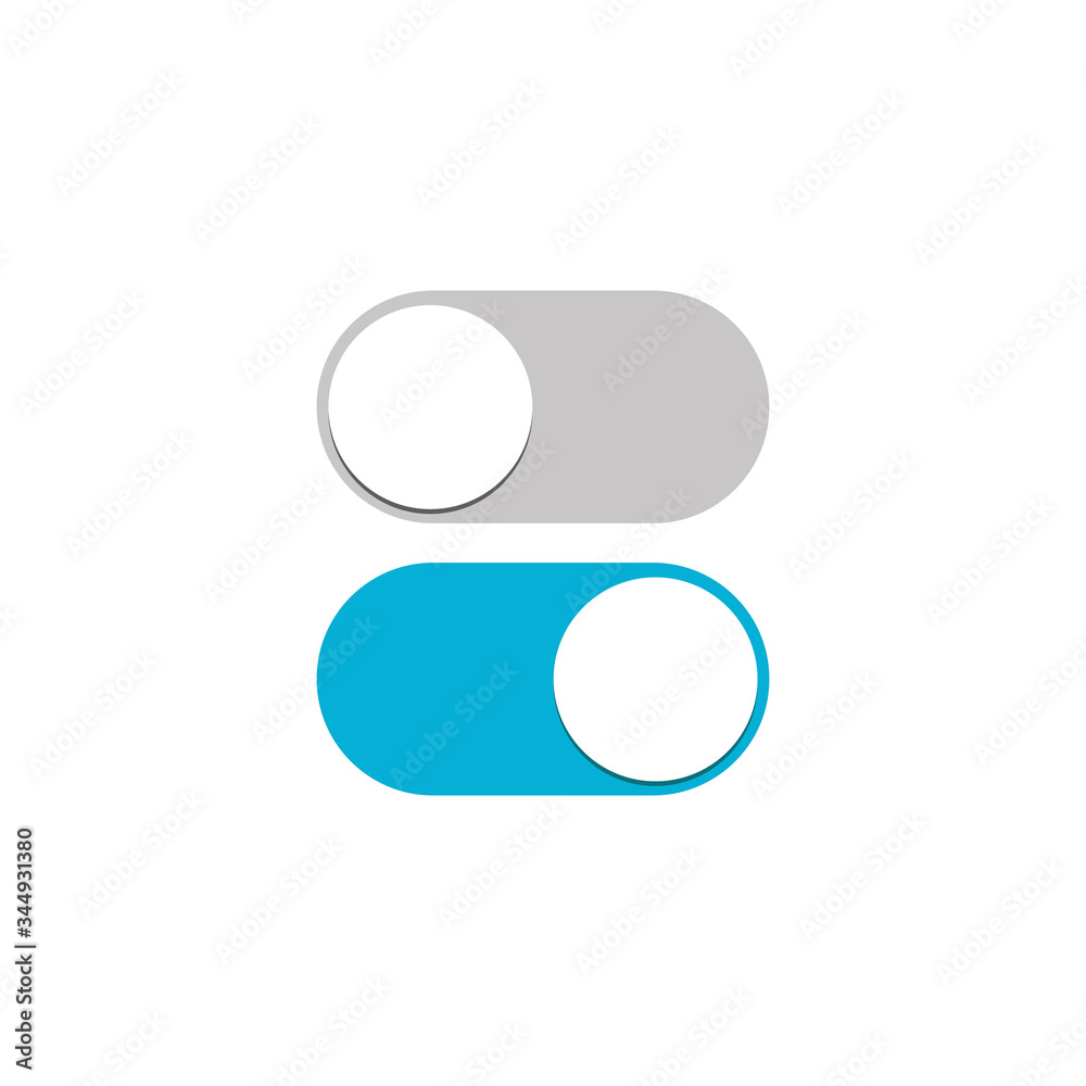 Toggle switch icon, blue on, gray off, vector illustration in flat design isolated on white background Toggle switch icon, blue on, gray off, vector illustration in flat design isolated on white background