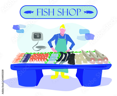 fishmonger sell fresh fish in the market 