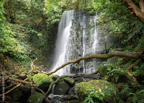 Beautiful small waterfall surrounded by forest. Shot made at Matai Falls in Catlins Forest Park, New Zealand