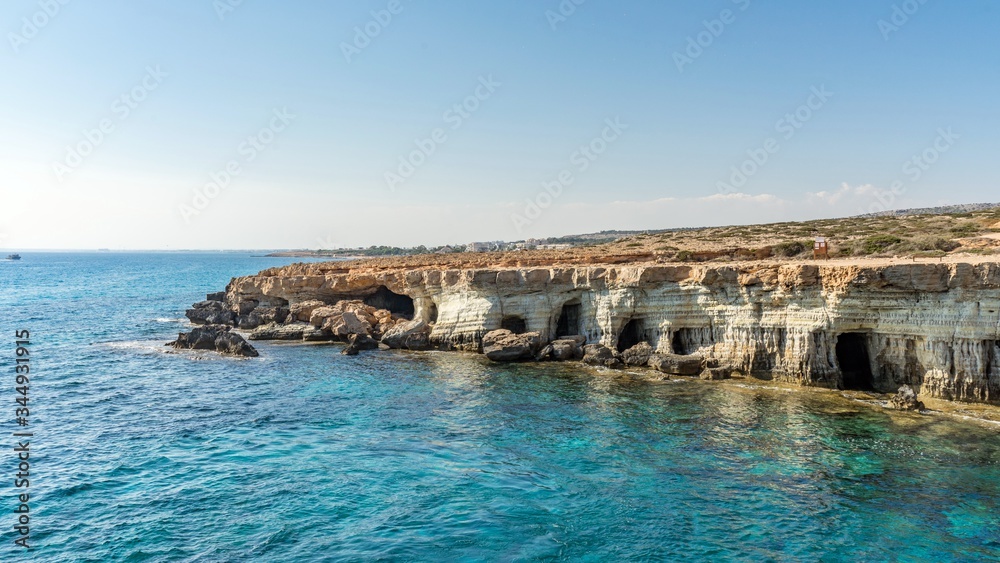 Sea caves near Ayia Napa and Protaras. Cavo Greco, Cyprus island, Mediterranean Sea.