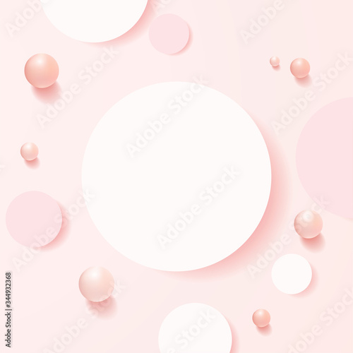 minimal scene with geometrical forms. top view cylinder podiums in soft pink background with balls. Scene to show cosmetic product, Showcase, shopfront, display case. 3d vector illustration.