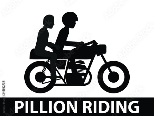 Pillion riding black and white.