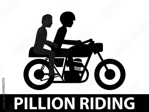 Pillion riding black and white. photo