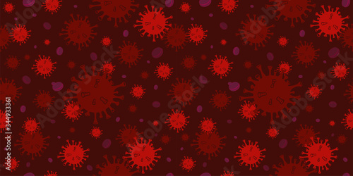 Seamless Pattern of Corona Virus Disease 2019. Covid-19 delta omicron delmicron variant virus background with disease cells and red blood cell, global spread dangerous coronavirus pandemic.