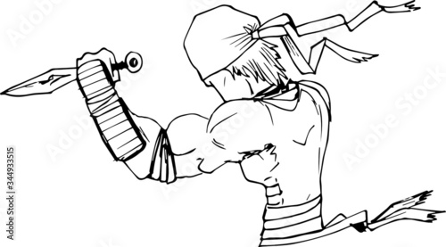 dangerous and martial ninja is holding a kunai