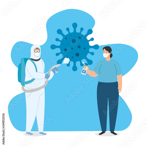 campaign of stop 2019 ncov with people and particle vector illustration design