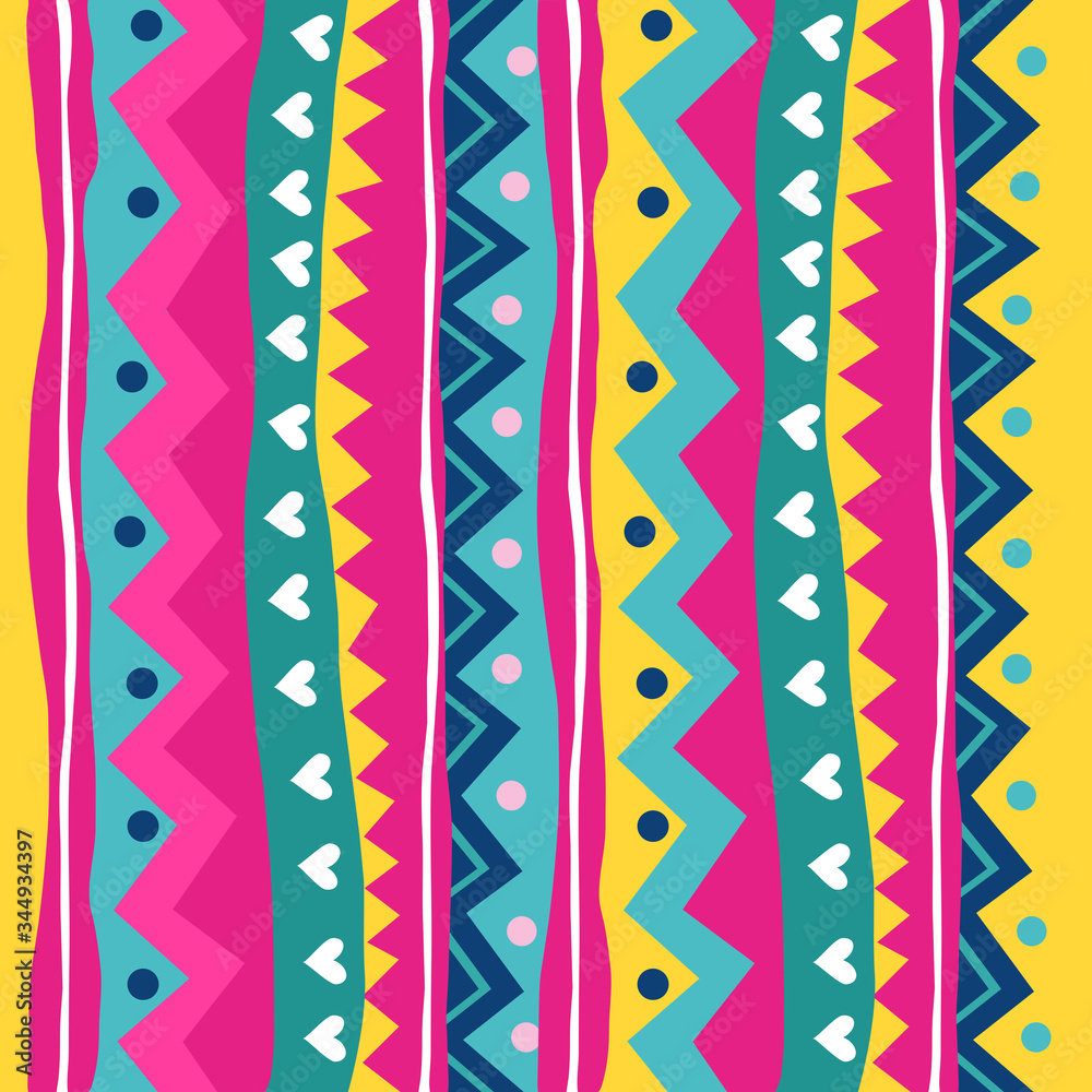 bright pattern circles and zigzars