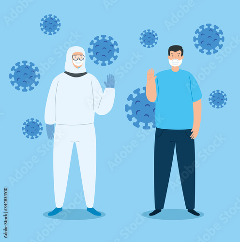 campaign of stop 2019 ncov with people and particles vector illustration design