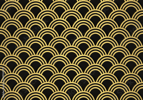 3d rendering. modern luxurious seamless golden circle ring pattern wave wall design background.