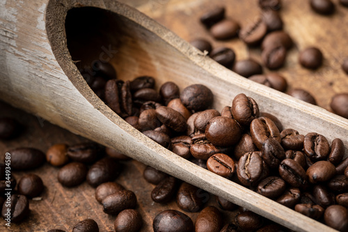 coffee beans on wooden background