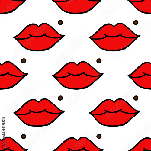 lips and beauty spot seamless doodle pattern, vector illustration