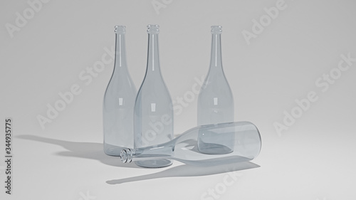 3D render Of four Glass Bottle on isolated background.