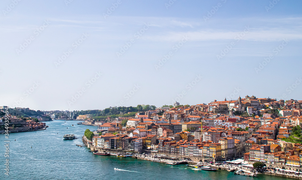 Porto old town cityscape and Douro river at sunny day
