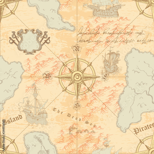 vector image of ancient navigational map sea routes of medieval ships