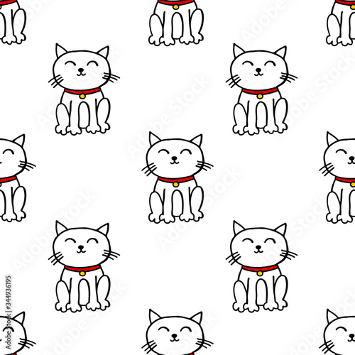 maneki neko seamless doodle pattern, vector illustration