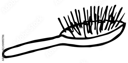 Hair brush, contour illustration in doodle style. Design element for the design of business cards, flyers, websites of beauty salons, and hairdressers