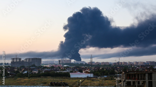 Images of smoke from a fire in the city. © Dyachenko