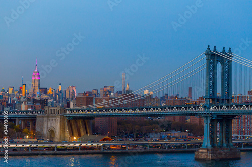 New York City - sunset from Brooklyn Bridge.