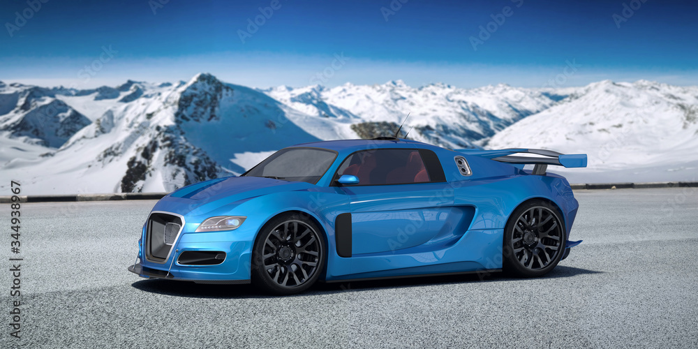 3D rendering of a brand-less generic concept car