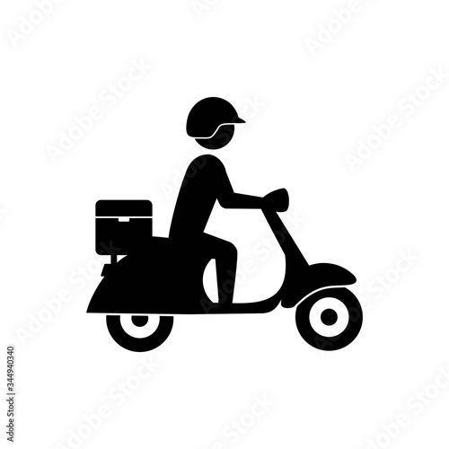 delivery service icon, delivery man riding scooter, online order tracking. Vector illustration
