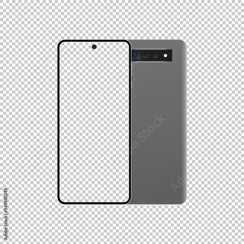 Realistic smartphone mockup. Blank smartphone in front and back view. Smartphone mockup isolated on transparent background. Mockup vector isolated. Template design. 