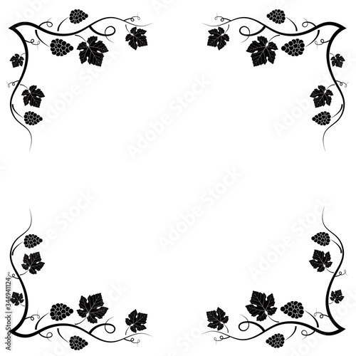 Vector decorative frame of vine on a white background. Black-white ornate silhouette. An element of your design.