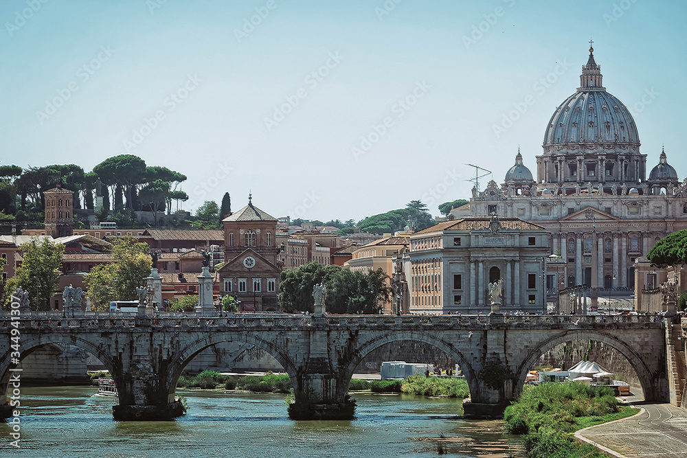 Saint Peter Basilica Dome and Ponte Sant Angelo Bridge
