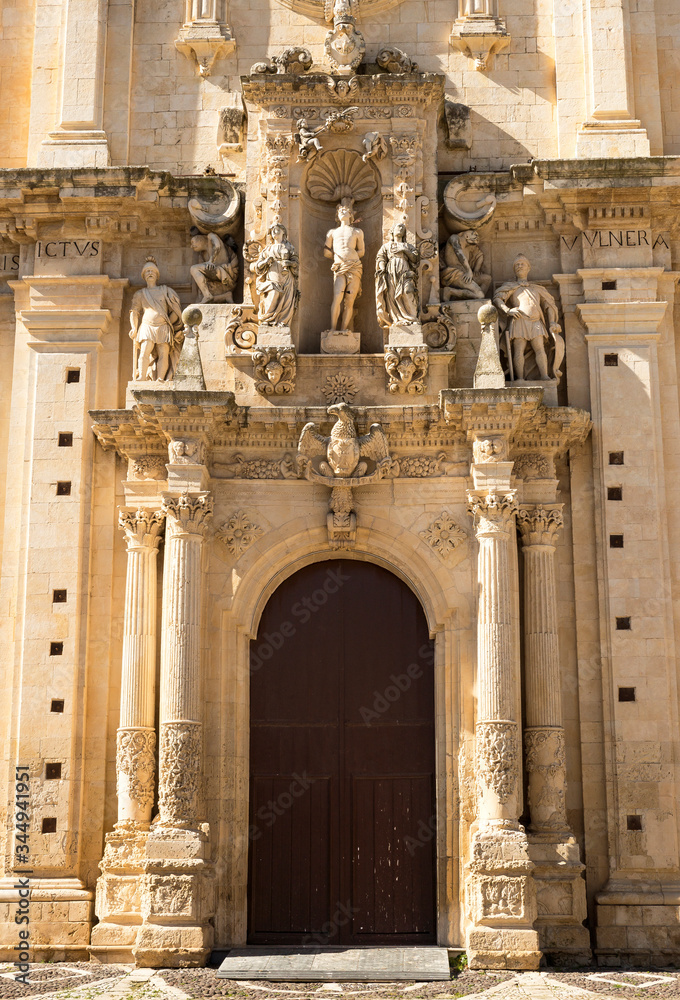 Obraz premium Architectural Details of St. Sebastiano Church in Ferla, Province of Syracuse, Italy.