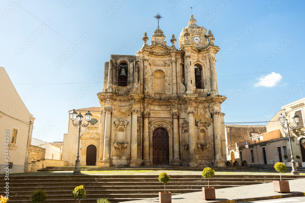 Obraz premium Architectural Sights of St. Antonio Abate Church in Ferla, Province of Syracuse, Italy.