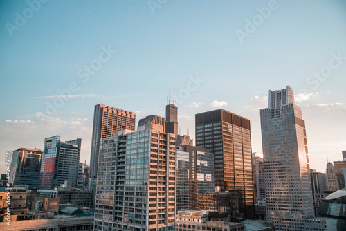 chicago city skyline at sunset