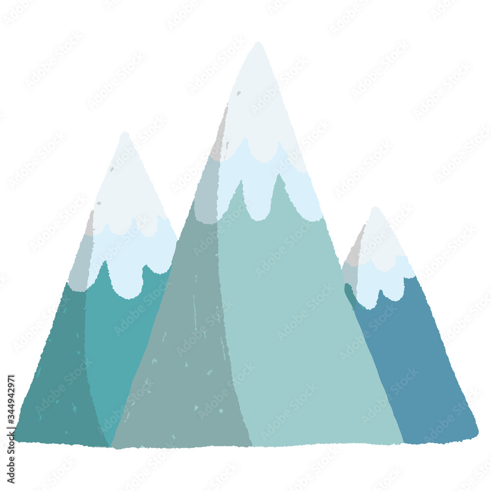 Three blue snow capped mountains vector illustration
