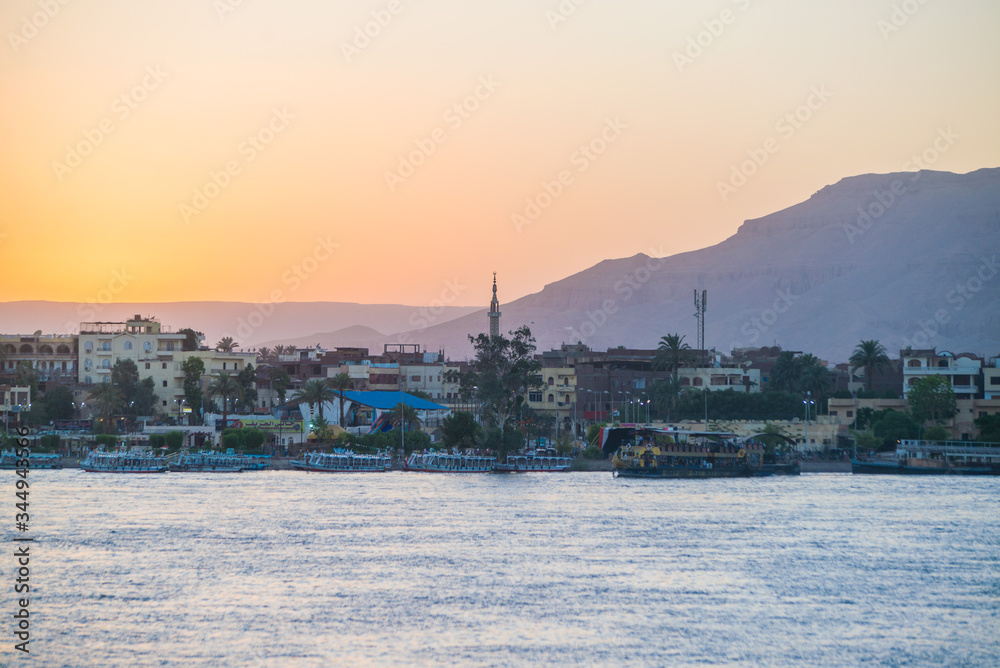 sunset over the nile and island of aswan