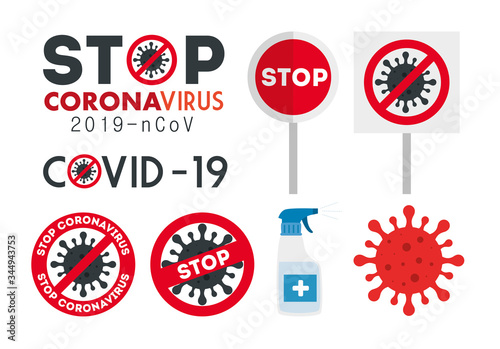 campaign of stop 2019 ncov with set icons vector illustration design