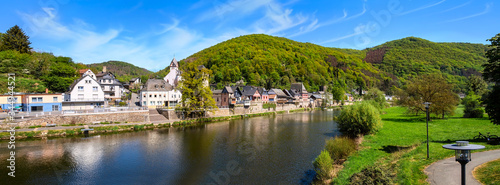 Panorama of the idyllic village Dausenau on the river Lahn, Rheinland-Pfalz, Germany