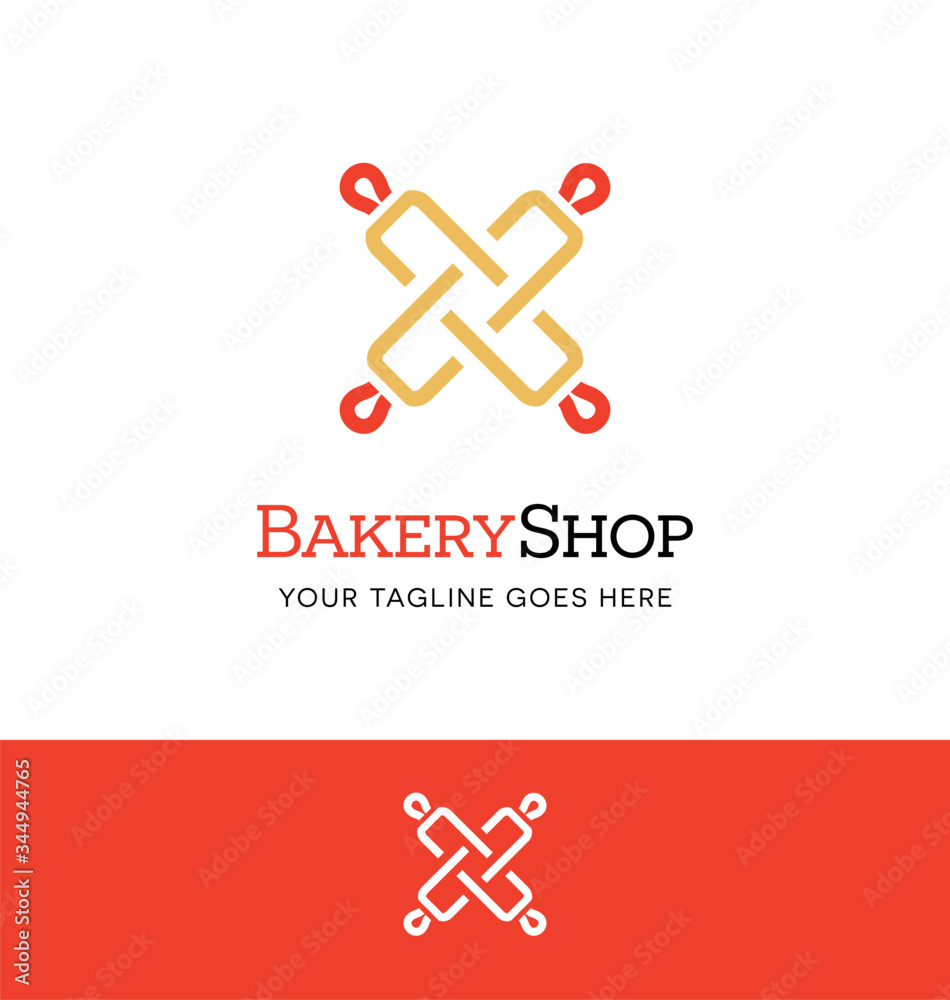 Obraz premium Rolling pin logo or icon for bakery shop, culinary website. Two rolling pins crossed. Vector Illustration.