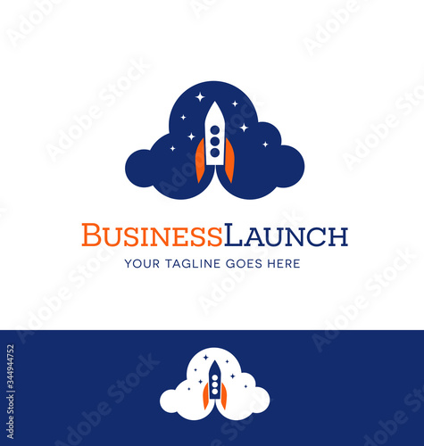 Business start up logo or icon with rocket launching into space. Vector Illustration. photo