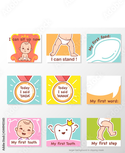 Set of stickers with baby milestones of first year