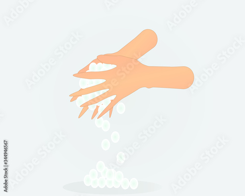 Washing hand with Foam soap in white background 