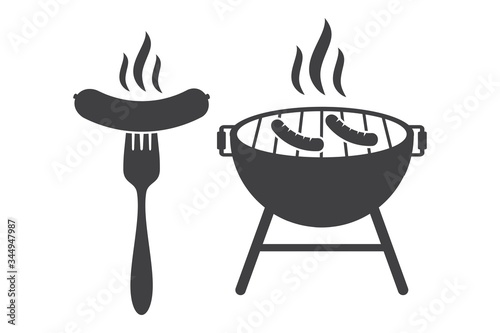 grill vector icon set, BBQ Grill symbol. isolated on white background, photo