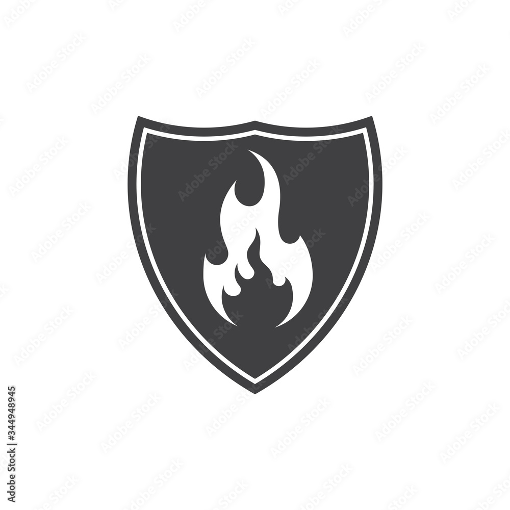 Shield with fire icon sign. Vector fire shield. Vector shield icon. Protection icon. Shield vector icon.