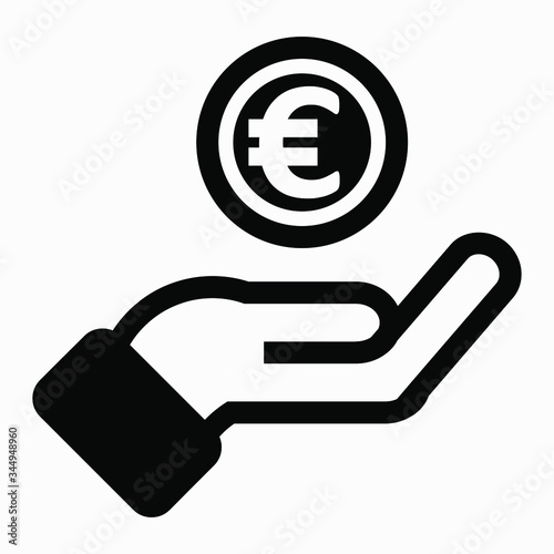 Icon hand with euro. Illustration of making profit and income.