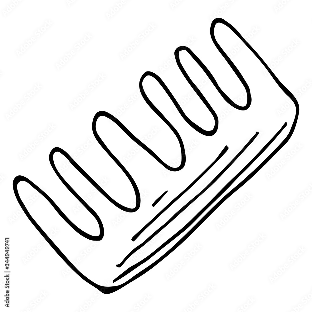 Comb, outline illustration in doodle style. Design element for the design of business cards, flyers, websites of beauty salons, and hairdressers Comb, outline illustration in doodle style. Design element for the design of business cards, flyers, websites of beauty salons, and hairdressers