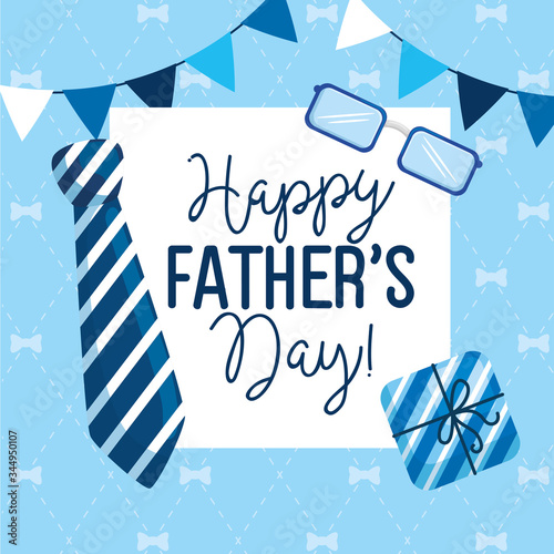 happy fathers day card with garlands hanging and decoration vector illustration design