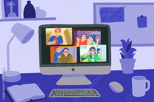 Chatting with friends or family online. Virtual party  meet up  video conference.