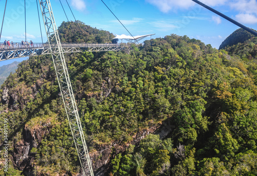 Langkawi Sky Bridge. Cable-stayed bridge in Malaysia. Vacation and holidays on Andaman Sea Island.