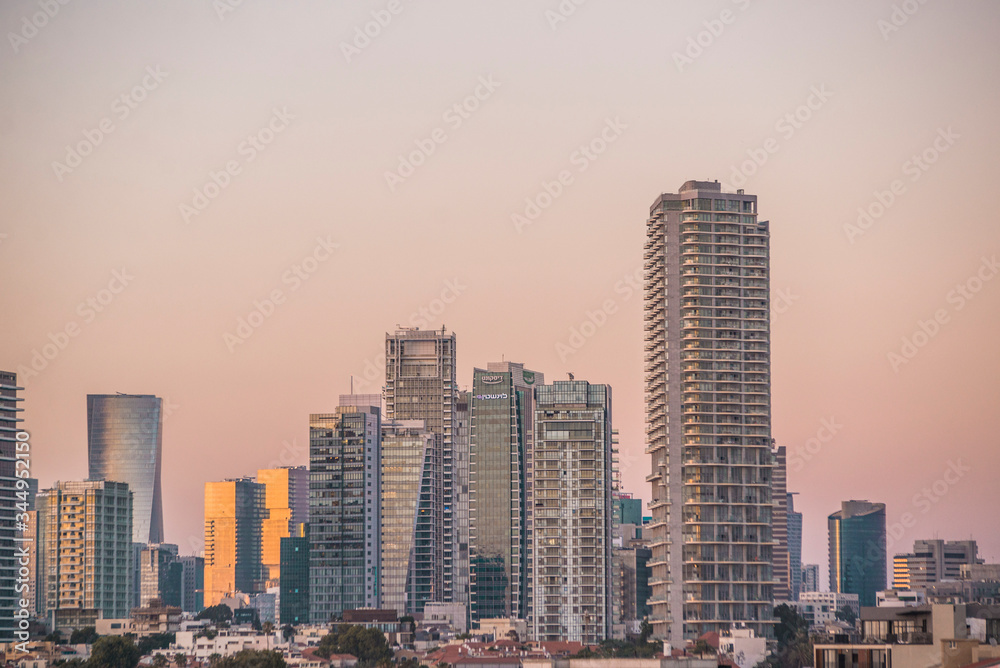 Fototapeta premium Sunset Skyline of Tel Aviv Israel