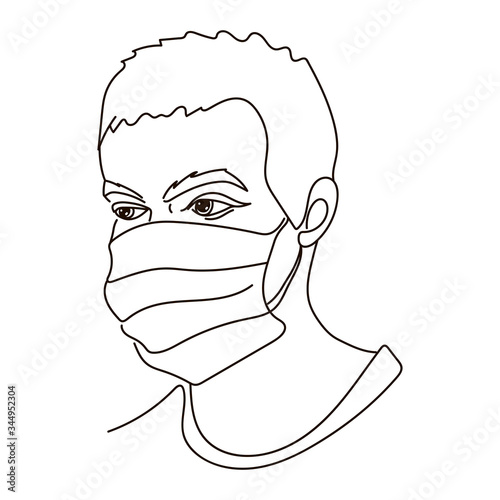 Man wearing face mask to protection Coronavirus disease. Corona Virus 2020 COVID-19. Young male character. Vector illustration in flat and Comic style. No Infection and Stop syndrome Coronavirus.Wuhan photo