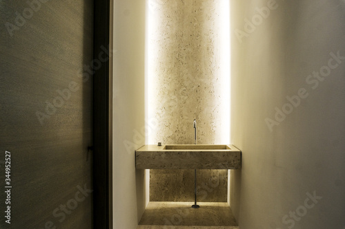 Luxury bathroom marble basin with background light